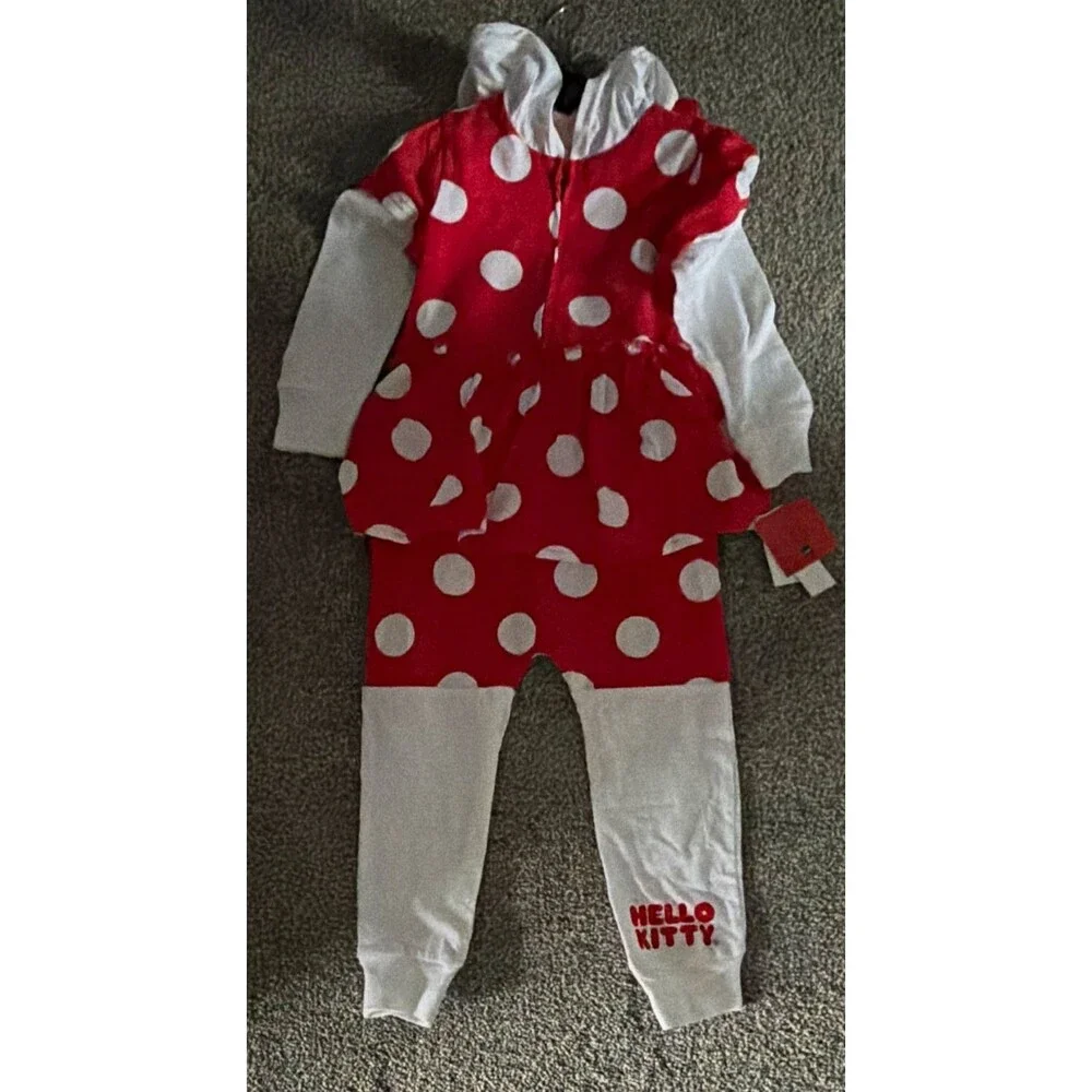 Hello Kitty Girls Red/White Polka Dot Hooded Jumpsuit Costume Size 4T NWT A4